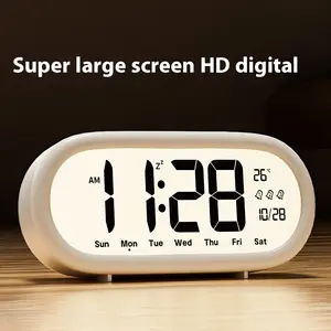 LED Large Screen Digital Alarm Clock, Multi-Function Electronic Clock with Temperature Date Display, Dimmable Bedside Clock for Bedroom, Home Office