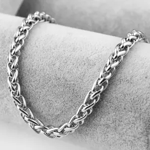 8mm Silver Color Stainless Steel Braided Wheat Chain Necklace 22" for Men Women Daily Jewelry Christmas Gift