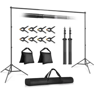 Backdrop Stand 10x7ft(WxH) Photo Studio Adjustable Background Stand Support kit with 2 Crossbars, 8 Clamps, 2 Sandbags and Carry Bag for Parties, Events Decoration, Wedding, Photography
