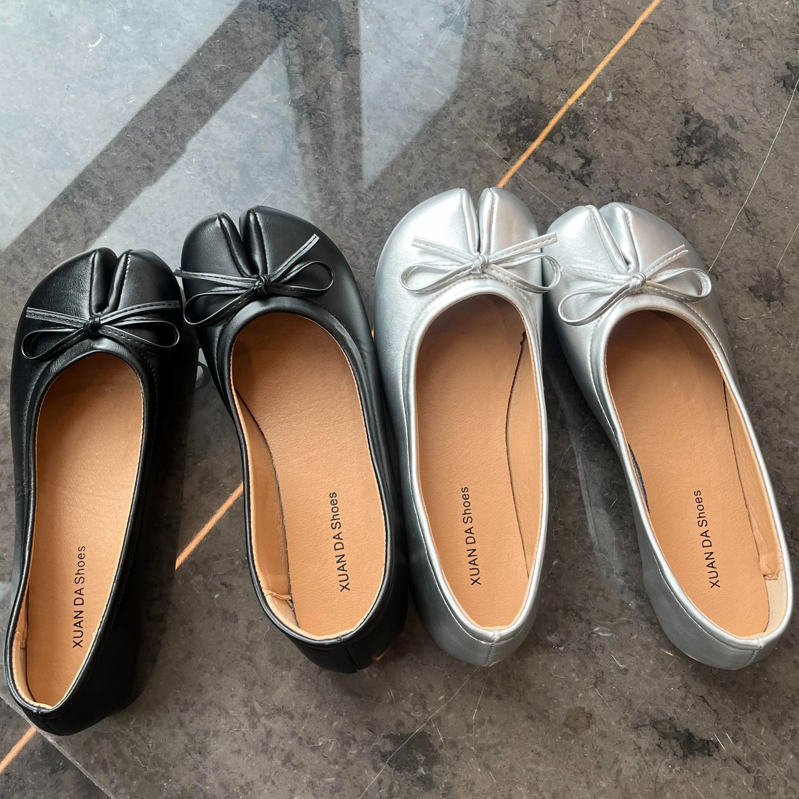 Women's Plain Round Toe Ballet Flats - High-Quality Supple Leather Girly-Style Office Commute Shoes with Bow Detail, Stable Non-Slip Outsole for Casual Wear