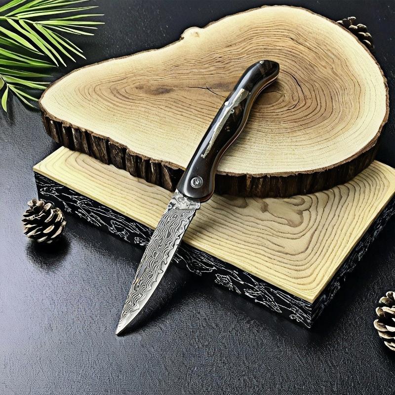 Wooden handle, Damascus steel knife, fruit knife