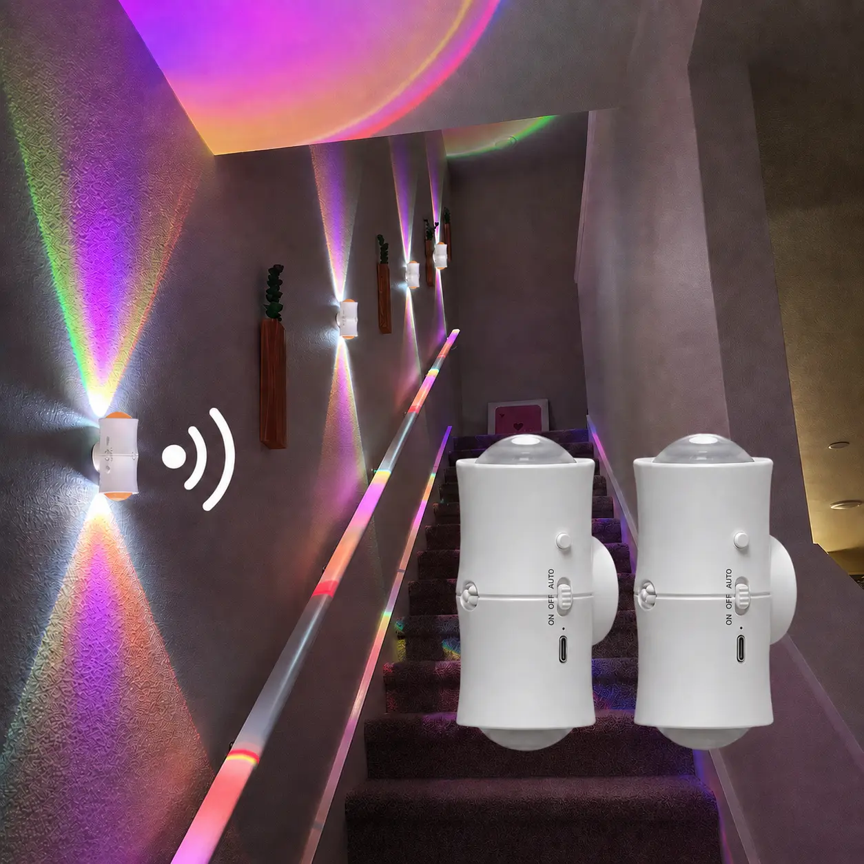 DALRIVO Motion Sensor Night Light, Rechargeable Magnetic Stick-On LED Wall Light, RGB Color-Changing Ambient Light for Bedroom, Hallway & Stairs