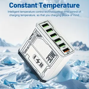 30W 6-Port USB Charger with QC3.0 Constant Temperature Control Input 100-240V Portable for Home & Travel Black White Pink Yellow Cellphone Smartphone Charger