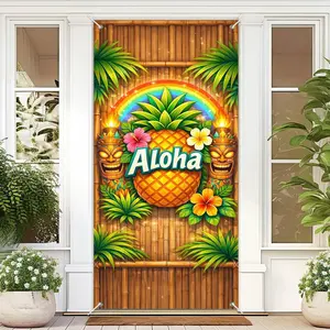 Aloha Pineapple Rainbow Tiki Bamboo Luau Door Cover Decoration 71 x 35 in Holiday Summer Tropical Island Welcome Summer Door Banner Photo Backdrop..