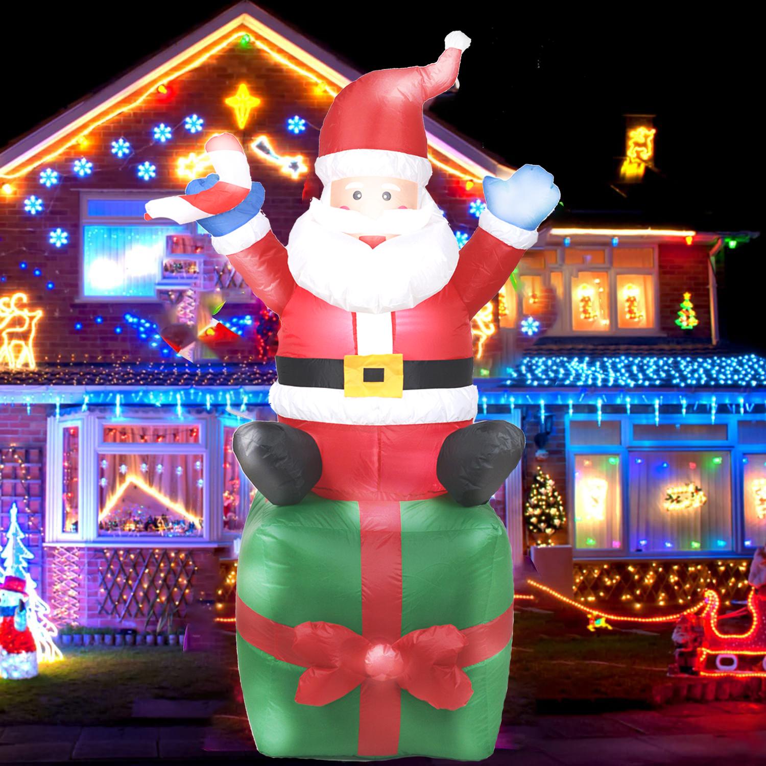 6FT Christmas Inflatables Santa Outdoor Decorations, Santa Claus Inflatable with Led Lights Xmas Blow up Yard Decorations for Square Lawn Garden Patio Holiday Party Decor