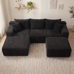 Oversized Chaise Lounge Sofa 106" Cloud Sectional Couch with L-Shape Chaise, Upholstered Couches for Living Room Bedroom, No Assembly Required，Modular Corduroy Cloud Velvet Couch，Convertible Loveseat Sofa Bed
