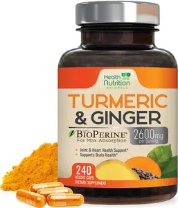 Organic Turmeric Curcumin 2200mg with Ginger & BioPerine Black Pepper 95% Curcuminoids for Joint Health & Immune Support