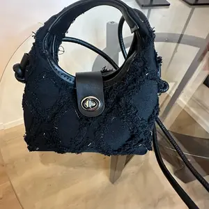 Ruffled black mini bag woman handbag