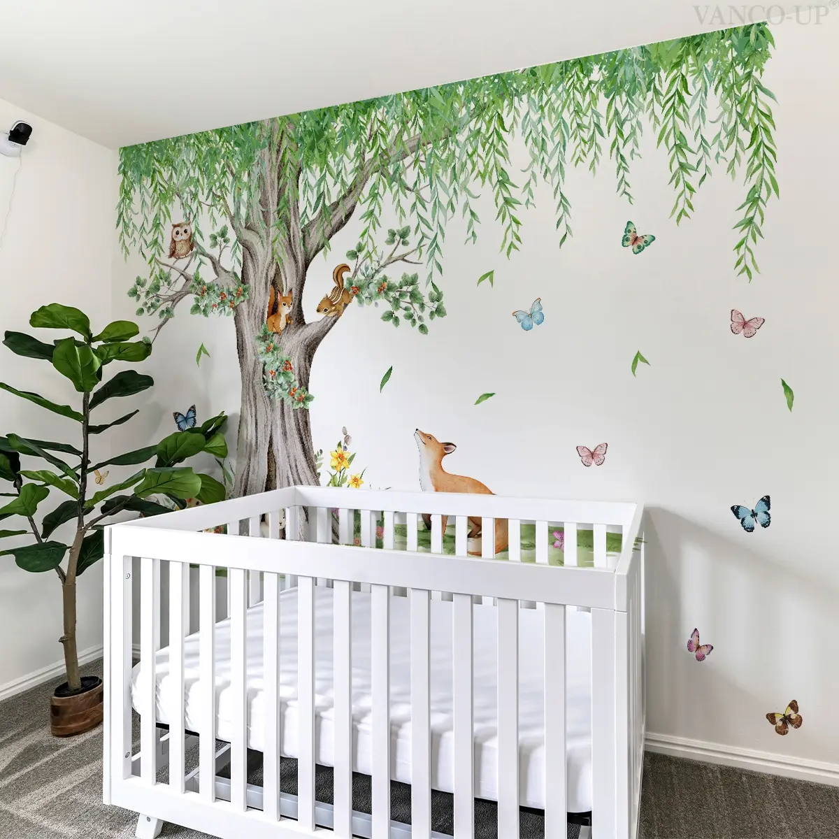 Set of 4 Hand-Drawn Hanging Tree Animal Wall Stickers, Sticker Packs, 30x90cm, Decorative Wall Sticker, Interior Stickers, Home Decor for Living Room & Bedroom, Easy-To-Apply Background Decals