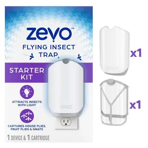 Zevo Flying Insect Trap for Indoors: Light Trap Captures Fruit Flies, Gnats and Houseflies, Starter Kit (1 Plug-in Base + 1 Cartridge)