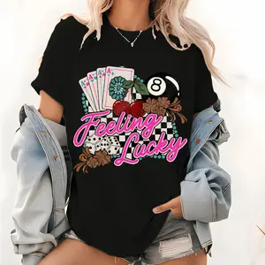 Feeling Lucky Retro Desert Graphic T-Shirt Vegas Girls Trip Cowgirl Western Boho Hippie Aesthetic Tee Summer Vacation Streetwear Cotton Oversized Unisex Shirt