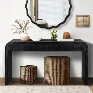 59'' Vintage Crafted Farmhouse Console Table, 2 Hidden Handle Drawers, Console Desk Living Room, Easy Assembly, for Entrance & Living Room (Antique Black)