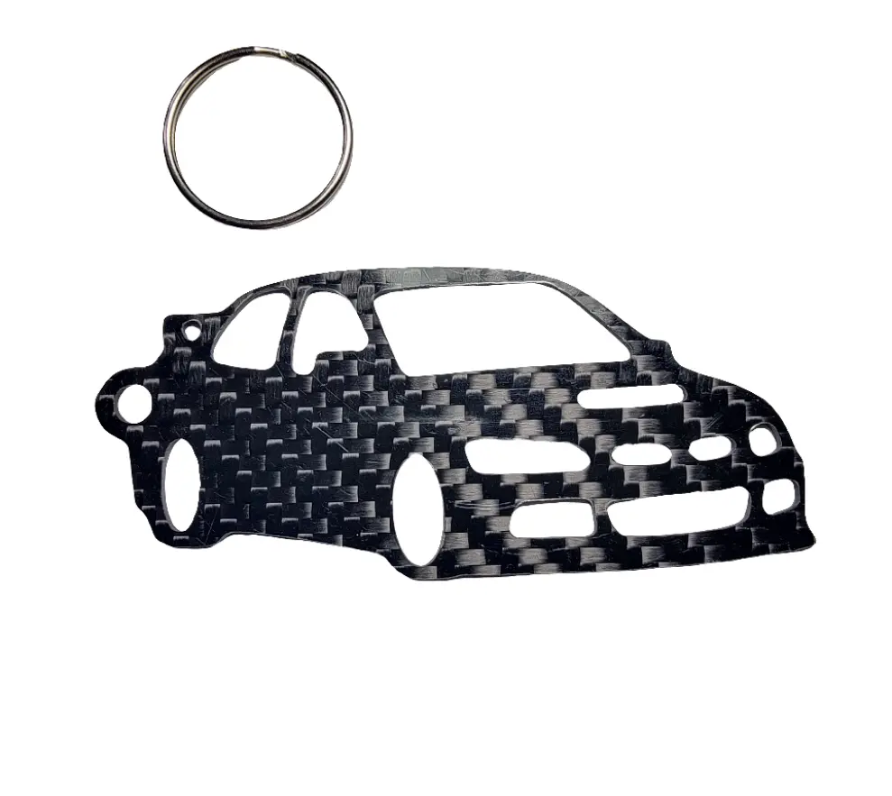 Carbon Fiber keychain for Mitsubishi Lancer Evolution VIII CT9A (2003-2005)  Inspired Keychain Lanyard 3D front  Glossy Twill (evo VIII RS gsr mr 4G63)