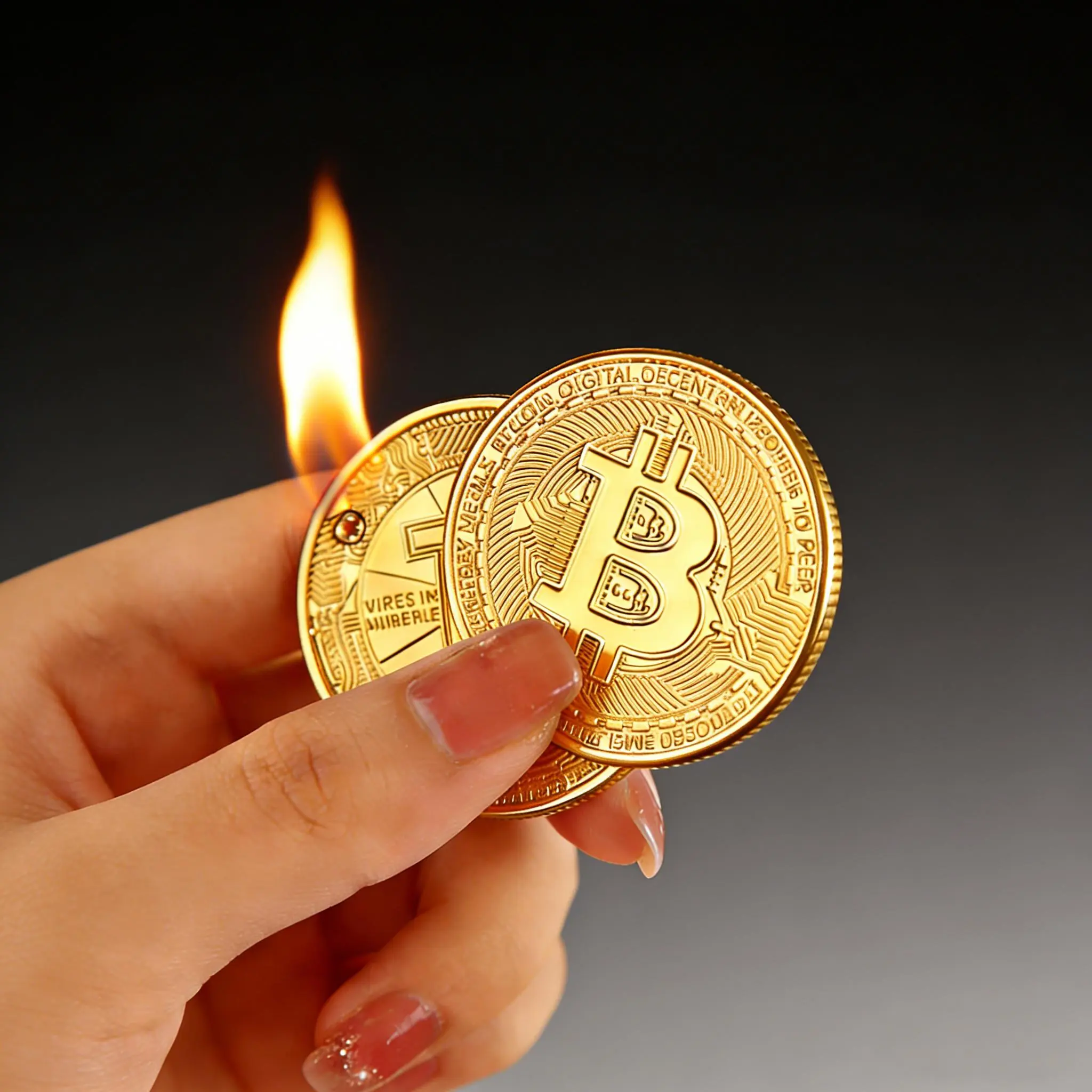(Butane-free) Bitcoin-Shaped Refillable Butane Lighters, Windproof Metal Keychain Lighters with Adjustable Flame, Portable Coin Design for Camping, Candles & Outdoor Use-Cool Crypto Gift for Men & Friends (Butane Not Included)