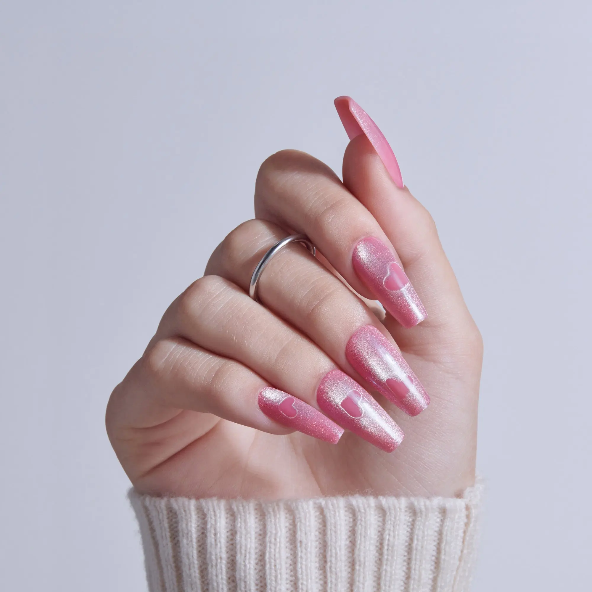 Kiss Glam Embellished Press On Fake Glue Nails - Pink Sugar | Design, Pink, Long, Coffin