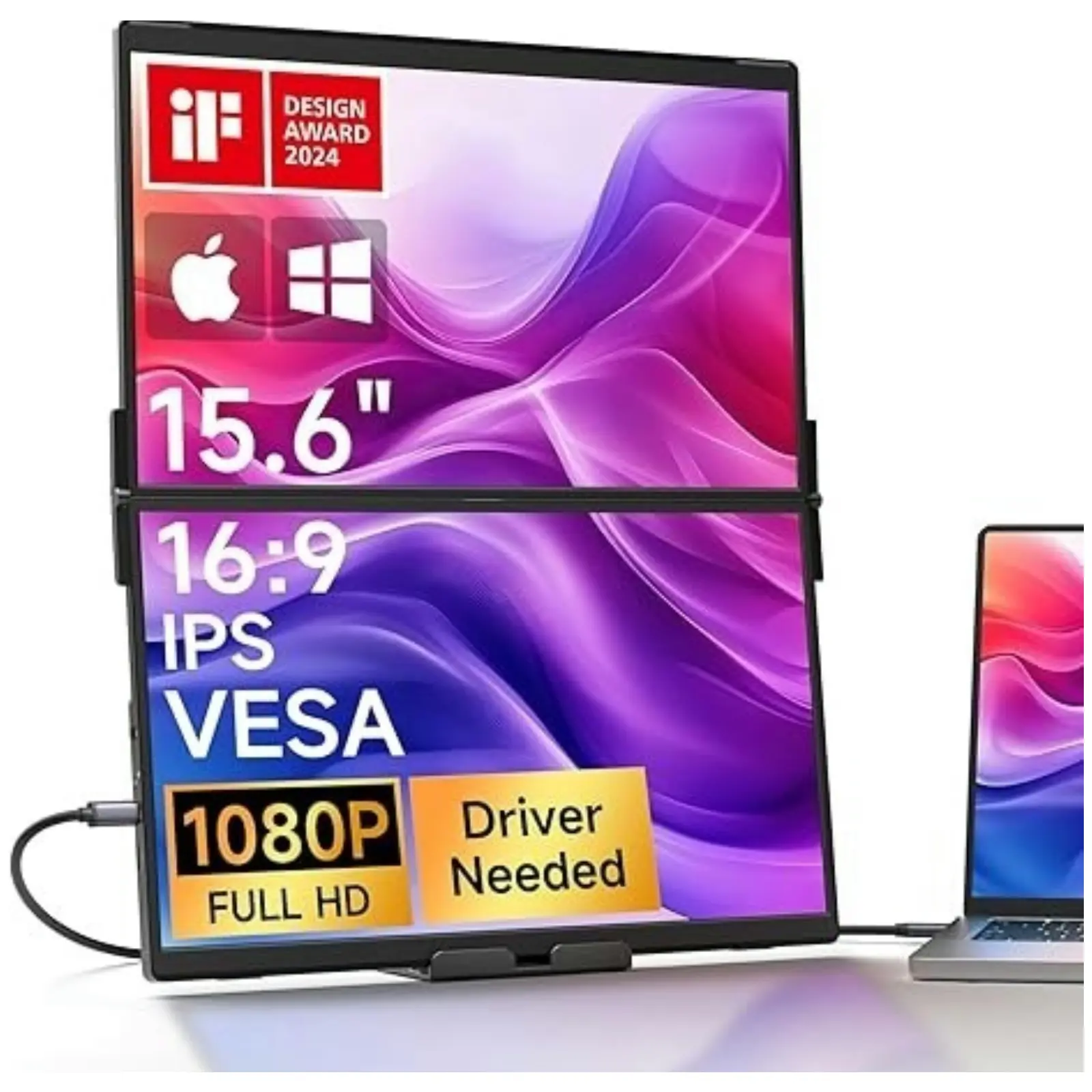JSAUX FlipGo Pro Detachable Portable Monitor, 15.6" FHD 1080P IPS LCD Display, Built-in Hub, Magnetic Design, Dual Monitor Setup, Plug & Play, Reverse Power Supply, Compatible with Windows/Mac (Driver Required)