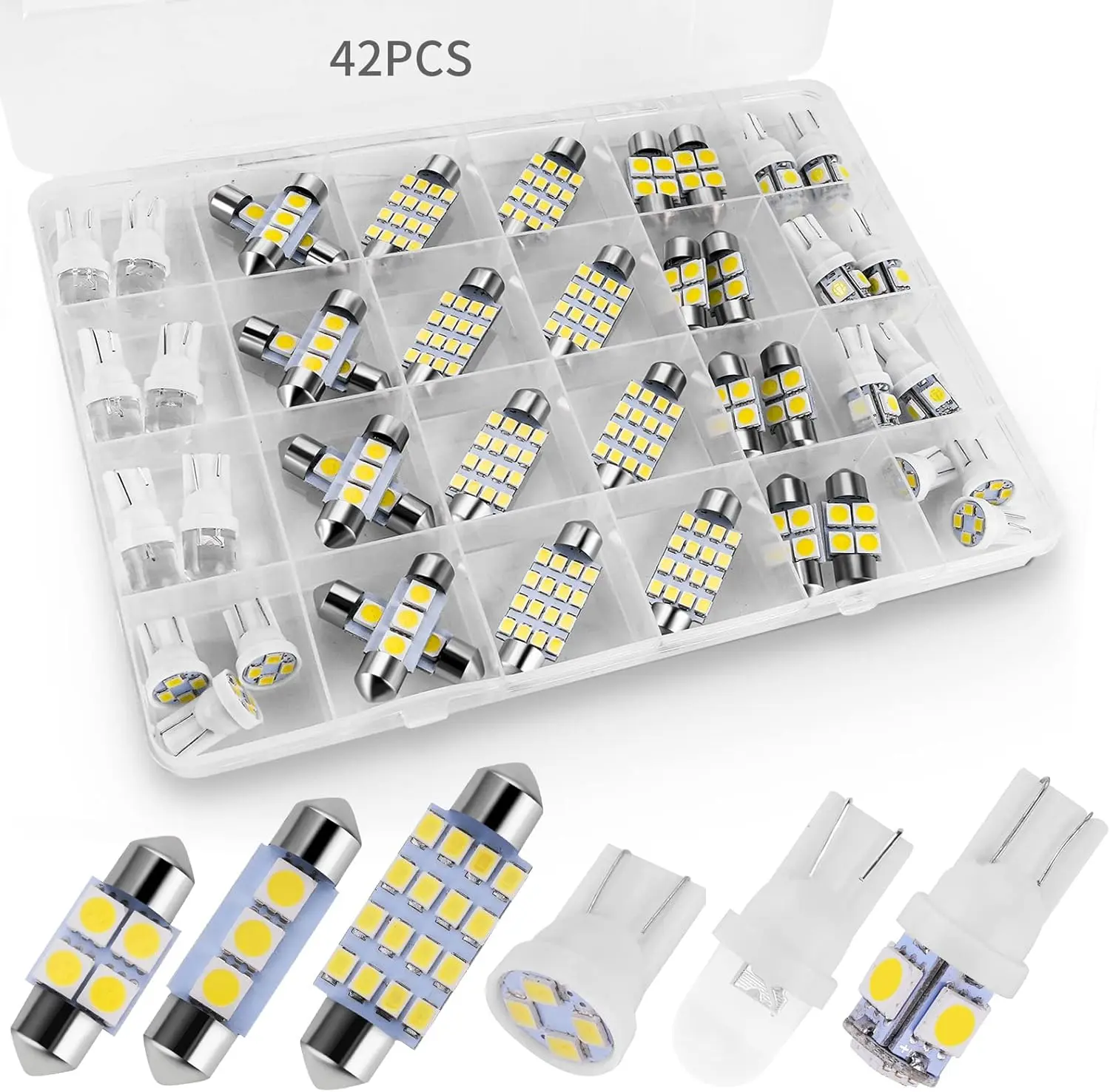42-Piece Super Bright White Interior LED Lights Kit, DE3175 T10 31mm 41mm 194 Bulbs for Trucks & Cars - Dome, Map, Tail, Cab, Width Lamps, Car Accessories