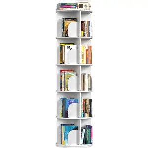 Rotating Bookshelf, Spinning Bookshelf Tower 5 Tier, 360 °   Revolving Bookcase Lazy Susan, Multi-Functiona Corner Round Turning Book Shelf Organizer for Small Spaces(Cream)