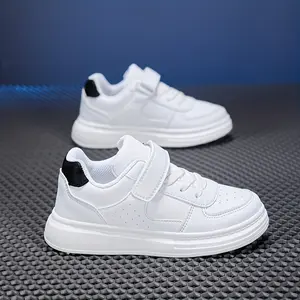 (New)Boys' Casual Sneakers, Summer New Outdoor Fashion Three-Color Leather Convenient Velcro Campus Performance White Shoes, Medium and Large Boys' and Girls' Black and White Sneakers Sizes 28-40(Gift)11