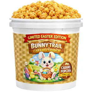 Bunny Trail Caramel Crunch Easter Popcorn Gift Bucket 1 Gallon Family Size Easter Basket Filler Stuffer Perfect for Easter Baskets Church Groups & Spring Gifts