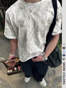 Unisex's Regular Fit All Over Print Short Sleeve Tee, Casual Streetwear T-shirt for Summer, Unisex Top for Daily Wear, Man