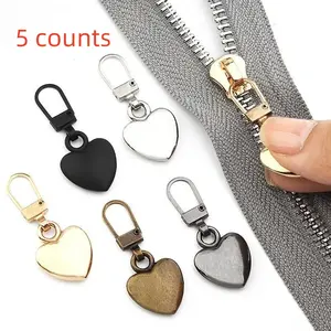 Heart Shaped Zipper Pull Replacement, 5 Counts Detachable Metal Durable Zipper Pull Kit, Accessory for Coats Backpacks Jackets Pants Jeans Suitcase Purses Handbags