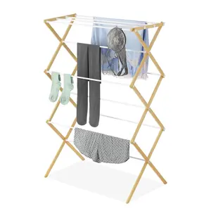 Foldable 3-Tier Collapsible Clothes Drying Rack, Portable Space Saving Laundry Drying Rack for Indoor Outdoor, Wood, 17.0"L x 29.5"W x 43.5"H