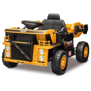 【GARVEE】12V Ride-On Dump Truck for Ages 3+, with Remote Control, Electric Dump Bed, Shovel, Music Player, LED Lights, and Four-Wheel Shock Absorption, Available in Yellow, Red, Pink, and Blue