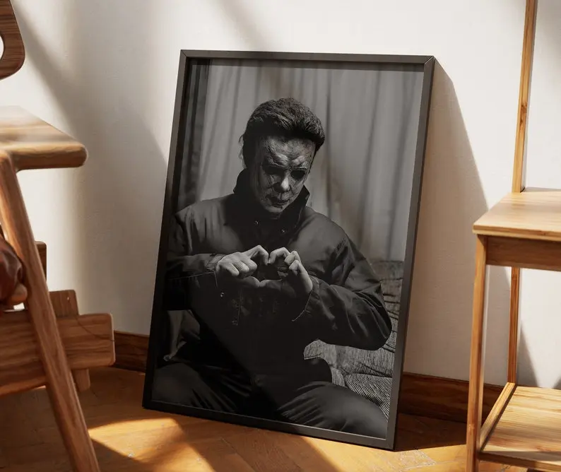 Heart Maker Michael Myers Poster Funny Halloween Wall Art Black and White Decor Frameless Print Artistic Photo Decoration
