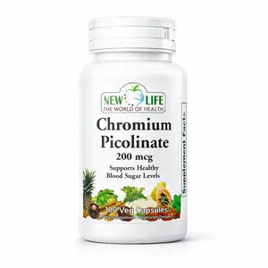 New Life Chromium Picolinate 200mcg Natural Mineral 100 Veg Capsules for Cardiovascular Health & Stable Metabolic Rate Supports Healthy Blood Sugar Levels