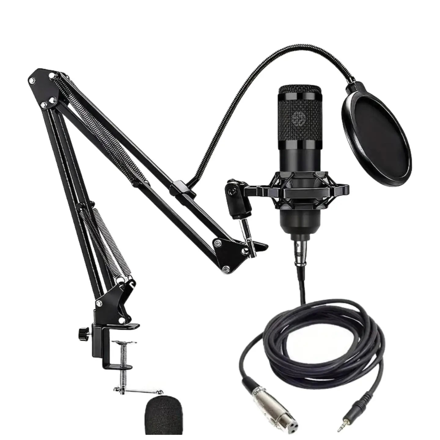 Professional Microphone Set, Crisp Audio Capture, Enhanced Recording, Wired Recording, Microphone with Boom Arm & Pop Filter & Windshield & Cable, Cardioid Pickup, for Live Streaming, Singing, Gaming, Podcasting, Multifunction