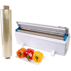 IDL Packaging WP-180D 18" WrapMaster Dispenser with 18" x 2000' Food Film Roll - New Press-Cutter with Sharp Serrated Blade - 10X Longer Service Life with Durable Plastic Body