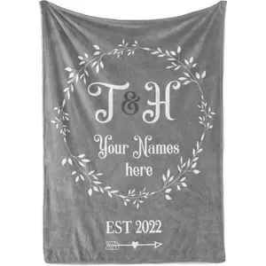 Personalized Wedding Blanket For Couples With Custom Name, Initial, And Date, Cute Decorative Throw For Reception Or Anniversary, Soft Plush Housewarming Gift For Friends Or Family, (Fleece 60X80)