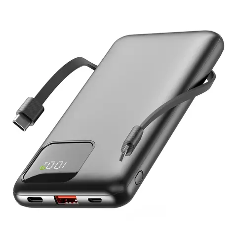10000mAh 22.5W Chargeable Power Bank - Compact Lightweight Material, Built-in Cable, LED Display, USB-C Battery, Emergency Battery Pack for Smartphones, iPads & Other Devices (with Micro USB Compatibility),techvibes