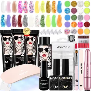 MOROVAN Poly Gel Nail Kit Set: With Nail Lamp and Drill 20 Glitter Colors Best Gift For Her Complete Poly Gel Nail Kit For Beginners With Everything Professional Poly Extension Gel Nail Kit For Salon Quality