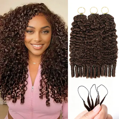 [New] #4 Chocolate Brown Burmese Curly Crochet Human Hair Extensions Pre-Separated Human Hair Bundles 4-5 Packs for Full Head
