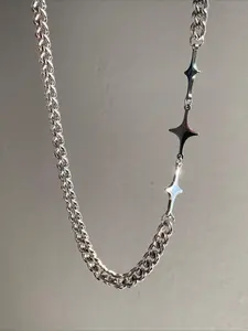1 Hip Hop Trendy Star Stainless Steel Non Fading Thick Chain Metal Necklace Simple Fashion Unisex Party Vacation Personality Versatile Necklace