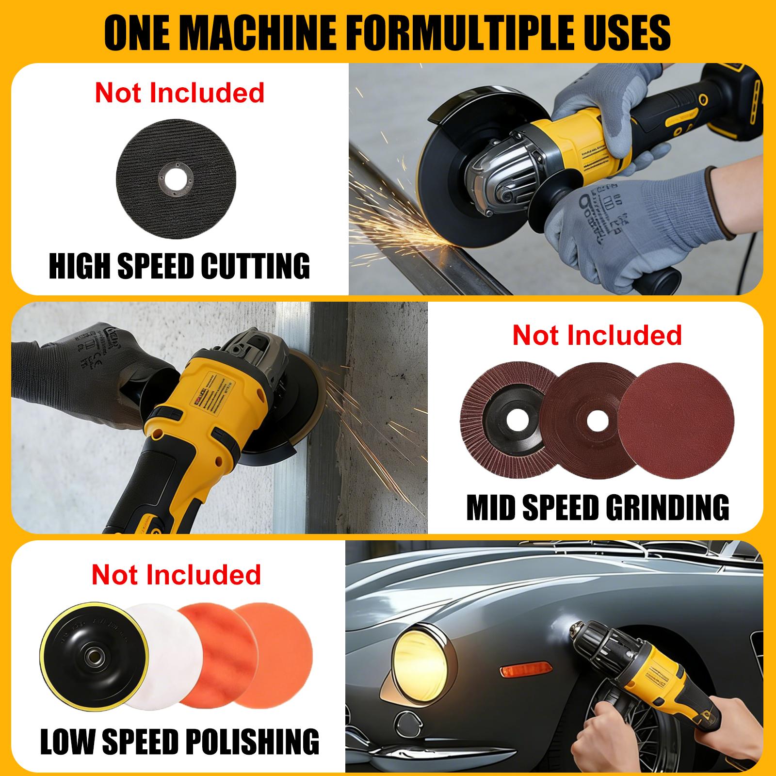 20V Cordless Brushless Angle Grinder, Tool Only Battery Not Included, 8500 RPM 4-1/2 Inch Cutting Grinding Polishing Tool for Metal, Tile, Concrete and DIY