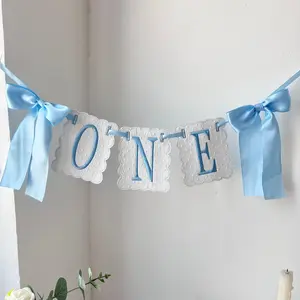 1pcs Pink & Blue Bow “ONE” Banner – Sweet 1st Birthday Party Decor for High Chair or Wall, First Birthday Bunting for Baby Girl or Boy Celebration
