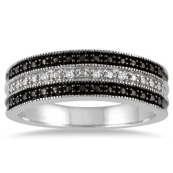 Sterling Silver Black & White Natural Diamond Band Ring 0.50 Ct