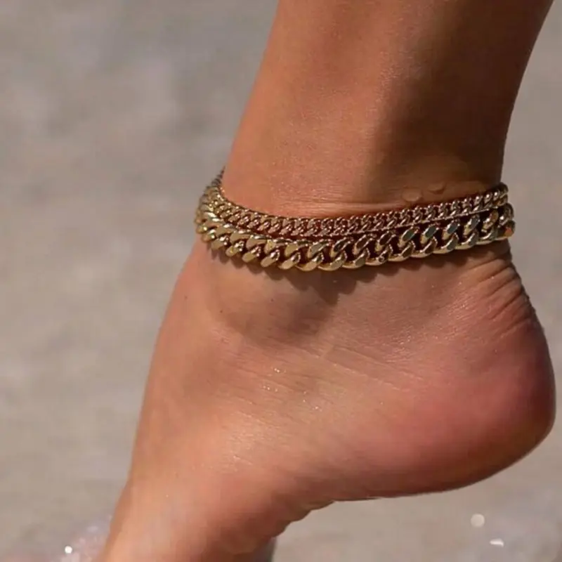Handmade Chunky Cuban Link Chain Anklet for Women Waterproof Large Layered Design Bold Fashion Statement Jewelry Heat & Sun Safe Shower Friendly