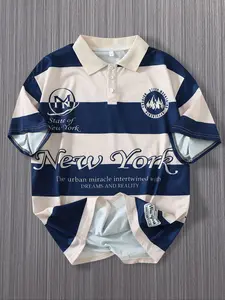 Men's Regular Fit Striped Print Polo Shirt, Casual Short Sleeve Collared Top for Summer, Fashion Men's Clothes for Daily Wear, Tropical, Vintage Menswear