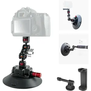CNC Machined 6in Suction Cup Camera Mount with Ball  Magic Arm, 1/4" ARRI Holes, Quick Release  Mount with Phone Holder & Action Camera Adapter Compatible with   Pocket 3  iPhon