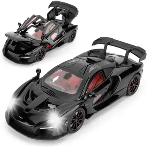 1:24 Scale McLaren Senna Diecast Model Car - Zinc Alloy Collectible Model Cars with Pull-Back Function, Soft Lighting, Sound, Exquisite Engine Structure, Internal Details, Rubber Components, for Kids (3-8 Years) & Collectors (Black)