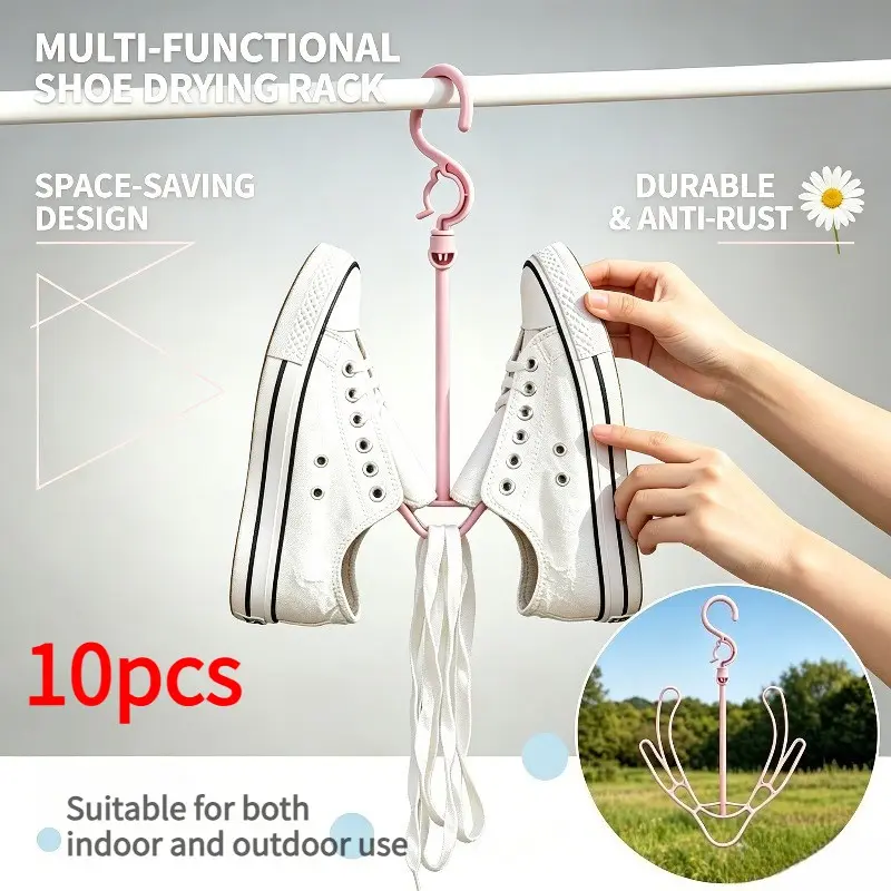 10pcs Portable Hanging Shoe Rack, 360 Degree Rotatable Windproof Durable Shoe Hanger, Ideal for Sports Shoes, Sandals, Slippers, Home & Travel Use