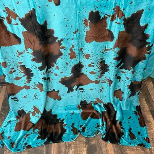 Turquoise Cow Print Queen Blanket