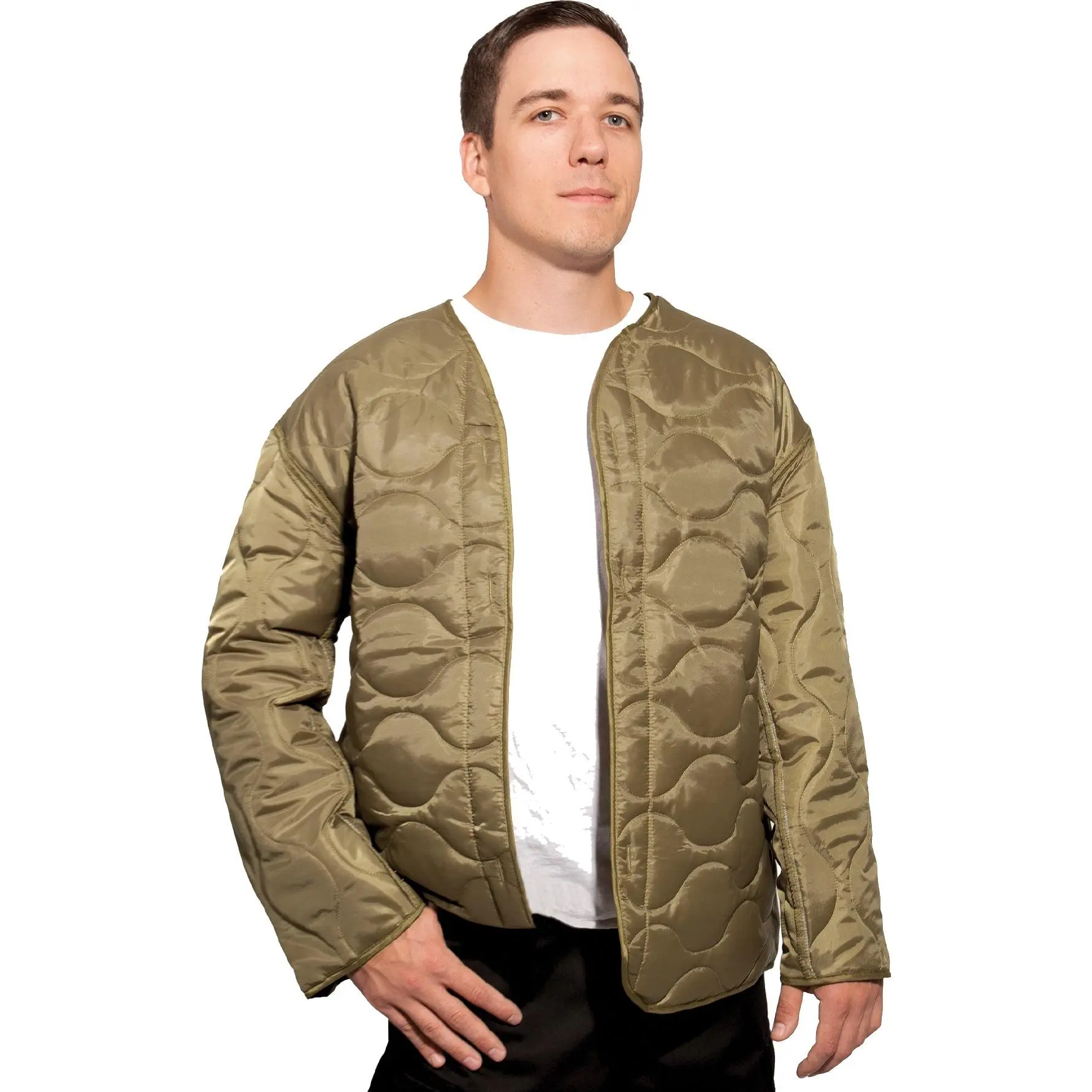 Men's M-65 Field Jacket Liner, Quilted Nylon Long Sleeve Thermal Tops, Insulated Button-In Base Layer for Military Coats