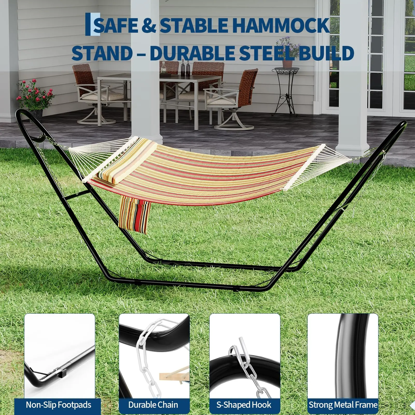Heavy Duty Adjustable Hammock Stand, 550 lbs Capacity, Durable Steel Frame, Universal Fits 9–14 FT Hammocks, Weather Resistant, Easy Assembly for Garden Patio Camping