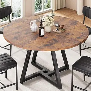 Jocoevol 47" Round Dining Table Kitchen Dining Room Dinner Pedestal Table with Storage Shelf, Space Saving Wood Circle Industrial Furniture for Small Space (Brown, 47In)