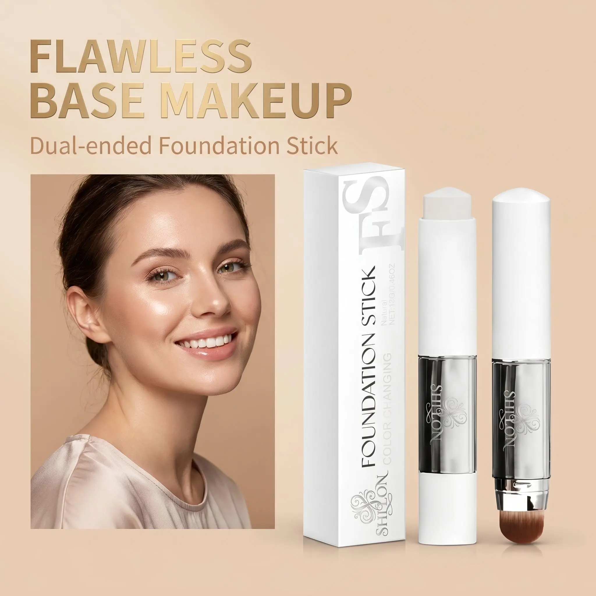 2-in-1 Color-Changing Foundation Stick with Built-in Brush - Waterproof, Moisturizing, Matte, Buildable Natural Finish, Long-Lasting, Smoothing, Blendable Full Coverage Makeup, Removable SPF Concealer, Airbrushed Skin for All Skin Types, Moisturize